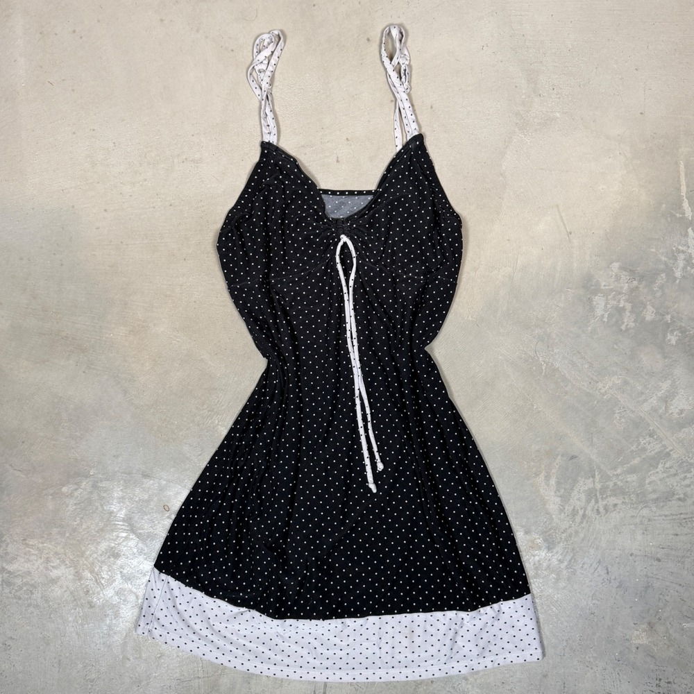 Gilligan & O'Malley Black White Polka Dot Chemise Sleepwear Dress Small